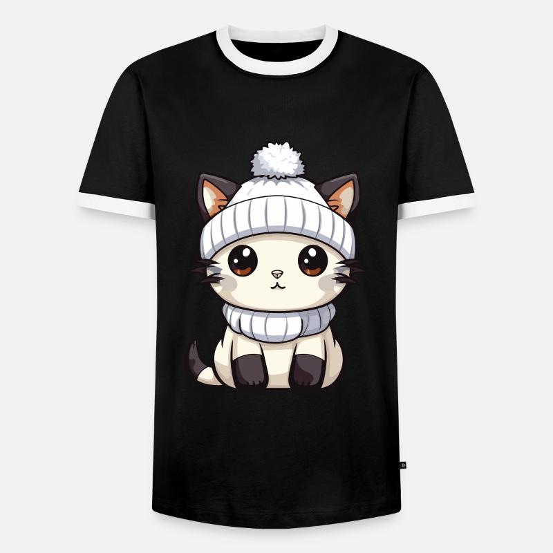 Cat Winter Comic Cute - Men's Ringer Shirt - black/white