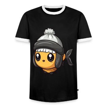 Fisch Winter Comic Niedlich - Männer Kontrast-T-Shirt - Schwarz/Weiß - Vorne - AI Model Female 172 light (172cm) & AI Model Male 178 light (178cm)