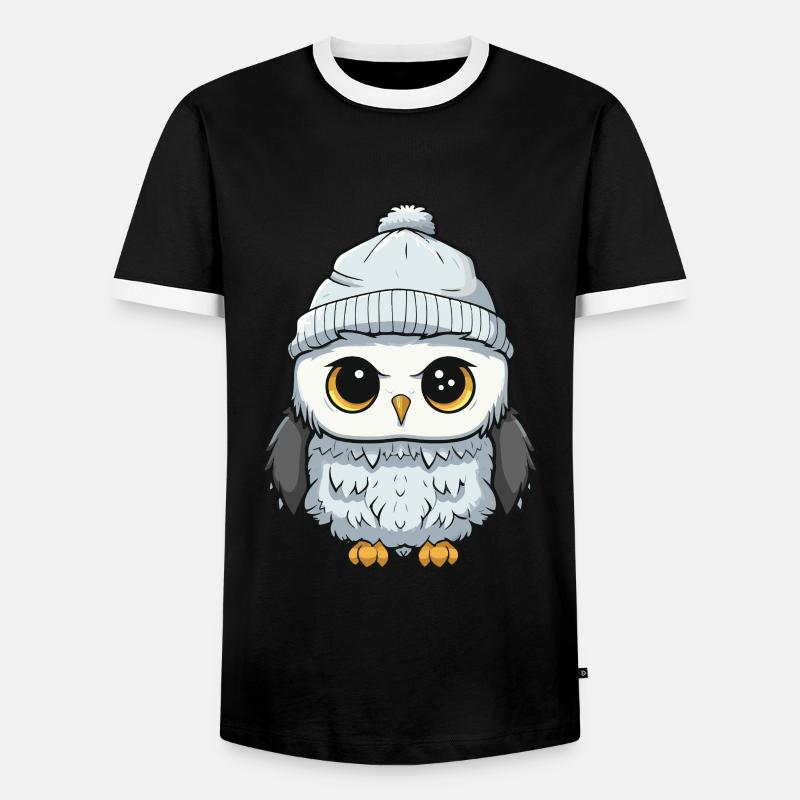 Eule Winter Comic Niedlich - Männer Kontrast-T-Shirt - Schwarz/Weiß