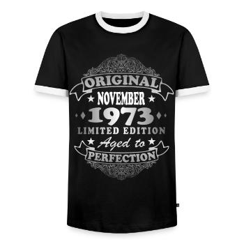 Vintage 1973 novembre cadeau d’anniversaire - T-shirt contrasté Homme - noir/blanc - Devant - AI Model Female 172 light (172cm) & AI Model Male 178 light (178cm)