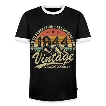 Jahrgang 1944 Geburtstagsgeschenk Geboren 1944 - Männer Kontrast-T-Shirt - Schwarz/Weiß - Vorne - AI Model Female 172 light (172cm) & AI Model Male 178 light (178cm)