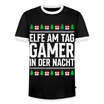 Elfe am Tag Gamer in der Nacht Weihnachten - Männer Kontrast-T-Shirt - Schwarz/Weiß - Vorne - AI Model Female 172 light (172cm) & AI Model Male 178 light (178cm)
