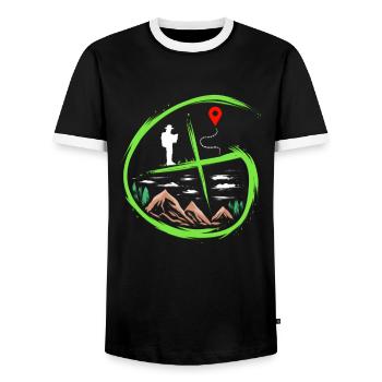 Geocacher Gift for Scavenger Hunt Treasure Hunt - Men's Ringer Shirt - black/white - Front - AI Model Female 172 light (172cm) & AI Model Male 178 light (178cm)