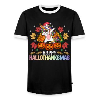 Halloween Thanksgiving Turkey Pumpkin - Men's Ringer Shirt - black/white - Front - AI Model Female 172 light (172cm) & AI Model Male 178 light (178cm)