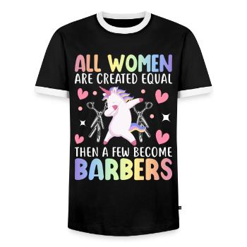 Hairstylistin - Männer Kontrast-T-Shirt - Schwarz/Weiß - Vorne - AI Model Female 172 light (172cm) & AI Model Male 178 light (178cm)