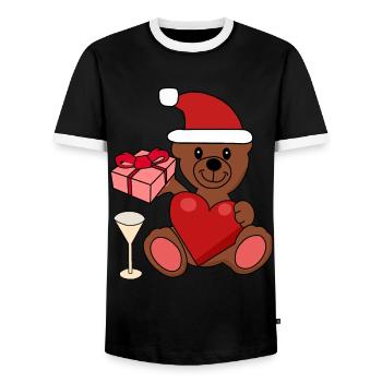 Teddy Bear Christmas Party Celebrate Christmas Gift - Men's Ringer Shirt - black/white - Front - AI Model Female 172 light (172cm) & AI Model Male 178 light (178cm)