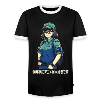 Ich liebe 90er Anime - Männer Kontrast-T-Shirt - Schwarz/Weiß - Vorne - AI Model Female 172 light (172cm) & AI Model Male 178 light (178cm)