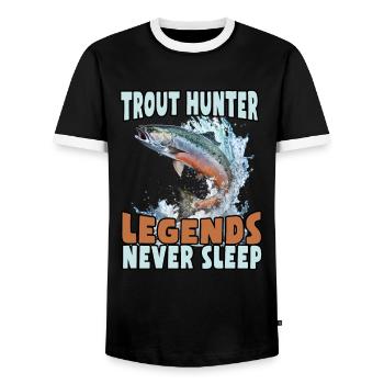 Fishing, Trout, Salmon, Fisherman, Angler, Perch - Men's Ringer Shirt - black/white - Front - AI Model Female 172 light (172cm) & AI Model Male 178 light (178cm)