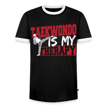 Martial Arts Taekwondo Is My Therapy Tae kwon do - Men's Ringer Shirt - black/white - Front - AI Model Female 172 light (172cm) & AI Model Male 178 light (178cm)