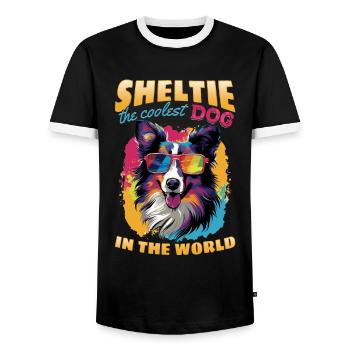Shetland Sheepdog Dog - Sheltie the coolest dog - Männer Kontrast-T-Shirt - Schwarz/Weiß - Vorne - AI Model Female 172 light (172cm) & AI Model Male 178 light (178cm)