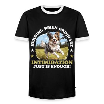 Border Collie Dog - Herding when ordinary - Men's Ringer Shirt - black/white - Front - AI Model Female 172 light (172cm) & AI Model Male 178 light (178cm)
