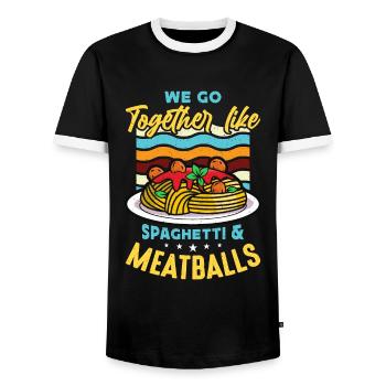 Meatballs We Go Together Like Meatball Pasta Lover - Men's Ringer Shirt - black/white - Front - AI Model Female 172 light (172cm) & AI Model Male 178 light (178cm)