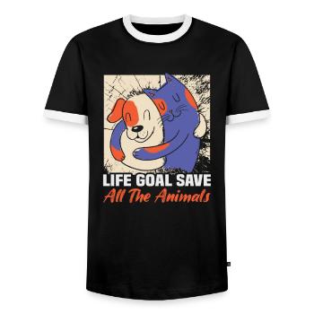 Dog Rescue Designs for Animal Rights Activists - Men's Ringer Shirt - black/white - Front - AI Model Female 172 light (172cm) & AI Model Male 178 light (178cm)