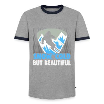 Skieurs Neige, froid mais beau Ski - T-shirt contrasté Homme - gris/marine  - Devant - AI Model Female 172 light (172cm) & AI Model Male 178 light (178cm)