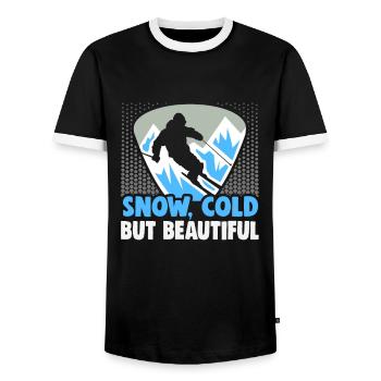 Skieurs Neige, froid mais beau Ski - T-shirt contrasté Homme - noir/blanc - Devant - AI Model Female 172 light (172cm) & AI Model Male 178 light (178cm)