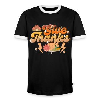 Thankful Give Thanks - Retro Thanksgiving Women - Men's Ringer Shirt - black/white - Front - AI Model Female 172 light (172cm) & AI Model Male 178 light (178cm)