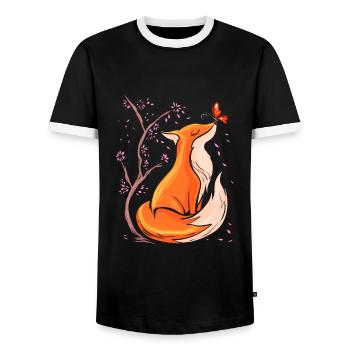 Cute Fox with Flowers Foxes Gift Nature - Men's Ringer Shirt - black/white - Front - AI Model Female 172 light (172cm) & AI Model Male 178 light (178cm)
