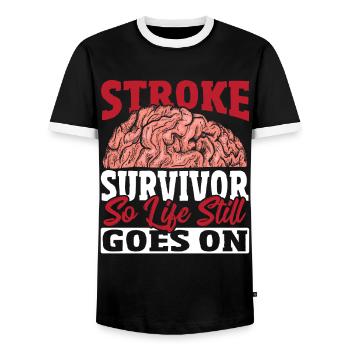 Stroke Survivor So Life Still Goes On Stroke - Men's Ringer Shirt - black/white - Front - AI Model Female 172 light (172cm) & AI Model Male 178 light (178cm)