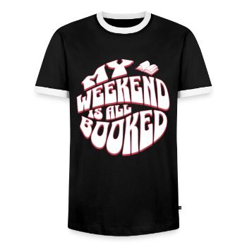 My Weekend is All Booked - Bücher Englisch Lehrer - Männer Kontrast-T-Shirt - Schwarz/Weiß - Vorne - AI Model Female 172 light (172cm) & AI Model Male 178 light (178cm)
