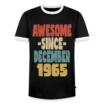 Awesome December 1965 - Men's Ringer Shirt - black/white - Front - AI Model Female 172 light (172cm) & AI Model Male 178 light (178cm)