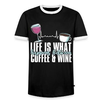 Coffee Cafe Funny Coffee Wine - Men's Ringer Shirt - black/white - Front - AI Model Female 172 light (172cm) & AI Model Male 178 light (178cm)