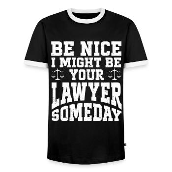 Lawyer Gift Law School Student Humor Lawyer - Men's Ringer Shirt - black/white - Front - AI Model Female 172 light (172cm) & AI Model Male 178 light (178cm)