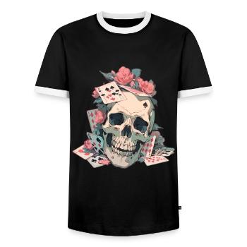 Poker Poker Player Casino Card Game - Men's Ringer Shirt - black/white - Front - AI Model Female 172 light (172cm) & AI Model Male 178 light (178cm)