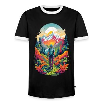 Aesthetics of the mountains Hiking Adventure in nature - Men's Ringer Shirt - black/white - Front - AI Model Female 172 light (172cm) & AI Model Male 178 light (178cm)