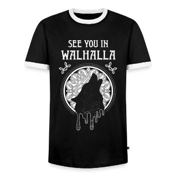 See you in Walhalla Wikinger Mittelaltermarkt Wolf - Männer Kontrast-T-Shirt - Schwarz/Weiß - Vorne - AI Model Female 172 light (172cm) & AI Model Male 178 light (178cm)