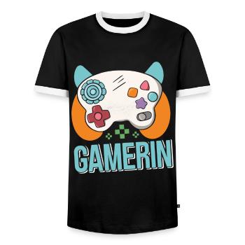 Gamerin Zocken Frauen Gamer Girl Videospiel - Männer Kontrast-T-Shirt - Schwarz/Weiß - Vorne - AI Model Female 172 light (172cm) & AI Model Male 178 light (178cm)