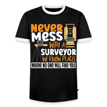 Surveying Cartographer Never Mess With A Surveyor - Men's Ringer Shirt - black/white - Front - AI Model Female 172 light (172cm) & AI Model Male 178 light (178cm)
