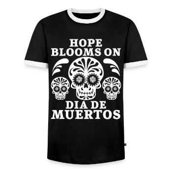 L’espoir s’épanouit sur Dia de Muertos - T-shirt contrasté Homme - noir/blanc - Devant - AI Model Female 172 light (172cm) & AI Model Male 178 light (178cm)