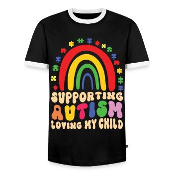 Autism Awareness Support Autistic - Men's Ringer Shirt - black/white - Front - AI Model Female 172 light (172cm) & AI Model Male 178 light (178cm)