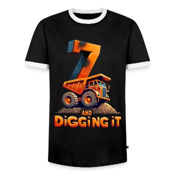 Lucky Number 7 Excavator Birthday Design for Kids - Men's Ringer Shirt - black/white - Front - AI Model Female 172 light (172cm) & AI Model Male 178 light (178cm)