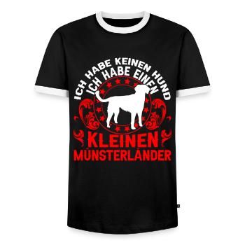 Ich habe einen Kleiner Münsterländer - Männer Kontrast-T-Shirt - Schwarz/Weiß - Vorne - AI Model Female 172 light (172cm) & AI Model Male 178 light (178cm)
