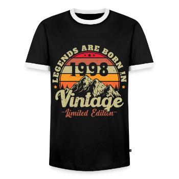 1998 Jahrgang Geboren 1998 Geburtstagsgeschenk - Männer Kontrast-T-Shirt - Schwarz/Weiß - Vorne - AI Model Female 172 light (172cm) & AI Model Male 178 light (178cm)