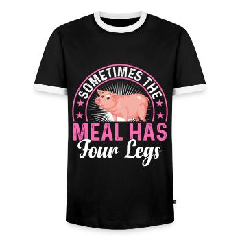 Sometimes your food has your feet vegan or - Men's Ringer Shirt - black/white - Front - AI Model Female 172 light (172cm) & AI Model Male 178 light (178cm)