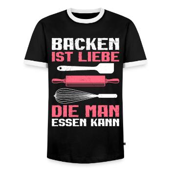 Backen ist Liebe die Man Essen kann Backfans - Männer Kontrast-T-Shirt - Schwarz/Weiß - Vorne - AI Model Female 172 light (172cm) & AI Model Male 178 light (178cm)