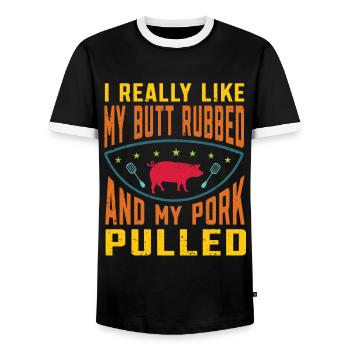 BBQ Pulled Pork Schwein Grill - Männer Kontrast-T-Shirt - Schwarz/Weiß - Vorne - AI Model Female 172 light (172cm) & AI Model Male 178 light (178cm)