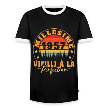 Millésime 1957, Cadeau D'anniversaire Vintage 1957 - T-shirt contrasté Homme - noir/blanc - Devant - AI Model Female 172 light (172cm) & AI Model Male 178 light (178cm)