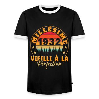Cadeau Millésime 1932 Vieilli À La Perefection - T-shirt contrasté Homme - noir/blanc - Devant - AI Model Female 172 light (172cm) & AI Model Male 178 light (178cm)