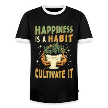 Houseplants Happiness Is A Habit Cultivate Florist - Men's Ringer Shirt - black/white - Front - AI Model Female 172 light (172cm) & AI Model Male 178 light (178cm)