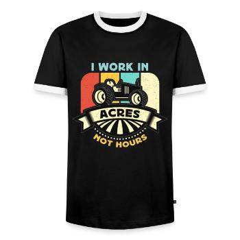 Harvester I Work In Acres Not Hours Retro Farmers - Men's Ringer Shirt - black/white - Front - AI Model Female 172 light (172cm) & AI Model Male 178 light (178cm)