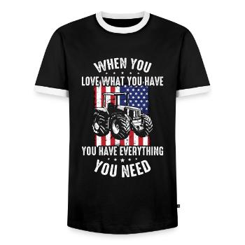 Harvester When You Love What You Have Farming Life - Men's Ringer Shirt - black/white - Front - AI Model Female 172 light (172cm) & AI Model Male 178 light (178cm)