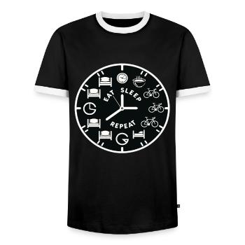 Eat Sleep Road Bike Repeat Cycling - Men's Ringer Shirt - black/white - Front - AI Model Female 172 light (172cm) & AI Model Male 178 light (178cm)