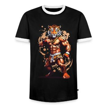Tiger Spirit Kickboxing and Muay Thai Design - Men's Ringer Shirt - black/white - Front - AI Model Female 172 light (172cm) & AI Model Male 178 light (178cm)