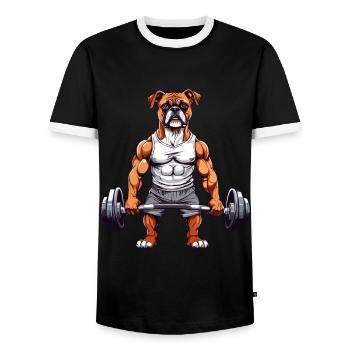 Muscle Boxer Dog Bodybuilding Fun - Men's Ringer Shirt - black/white - Front - AI Model Female 172 light (172cm) & AI Model Male 178 light (178cm)