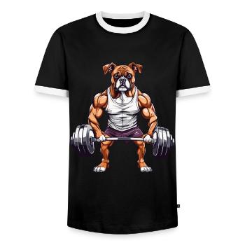Muscle Boxer Dog Athletic Fitness Design - Men's Ringer Shirt - black/white - Front - AI Model Female 172 light (172cm) & AI Model Male 178 light (178cm)