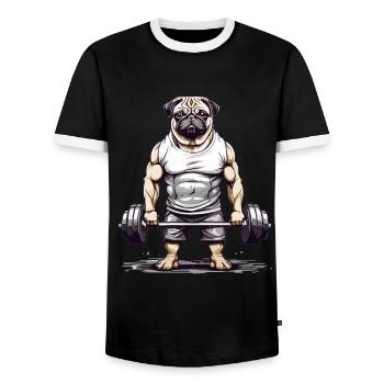 Muscular Pug Gym and Dog Lover - Men's Ringer Shirt - black/white - Front - AI Model Female 172 light (172cm) & AI Model Male 178 light (178cm)