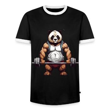 Funny Panda Bear Bodybuilder Fitness Design - Men's Ringer Shirt - black/white - Front - AI Model Female 172 light (172cm) & AI Model Male 178 light (178cm)